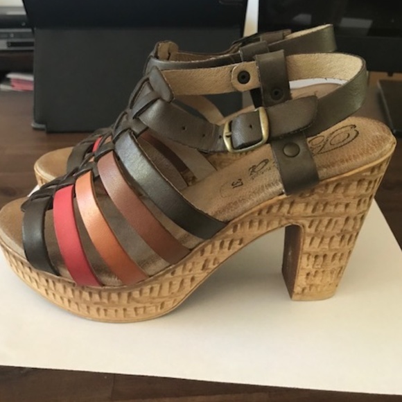 Biza Shoes Biza Platform Sandals Leather Uppers Coral Tan And Brown